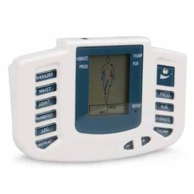 Aparat de masaj cu puls electronic, pentru terapie pentru ameliorarea durerii si fitness, alimentare cu baterii, alb