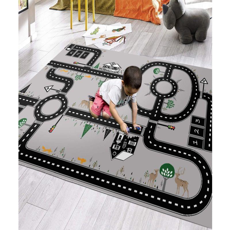 Covor Copii Pista, Negru/Gri, Antiderapant, 120 x 180cm