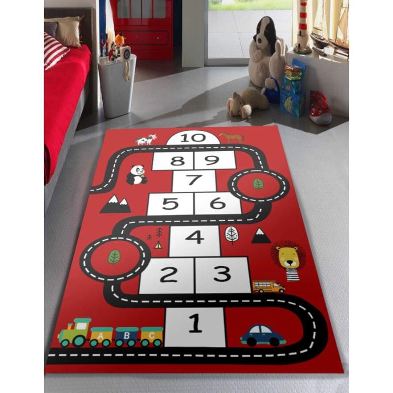 Covor Copii Sotron, Model cu Pista 120 x 180 cm Masini, Rosu/Negru/Alb, Antiderapant