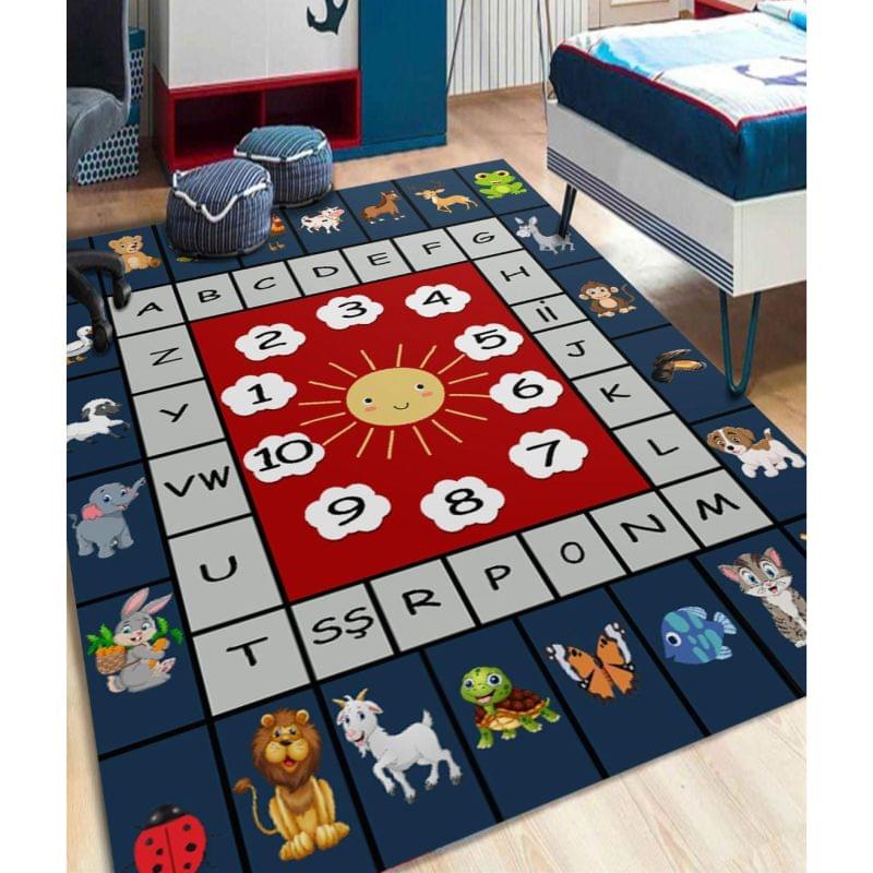 Covor Educativ Copii Model Alfabet Animale si Numere, Antiderapant, 1200x 180cm
