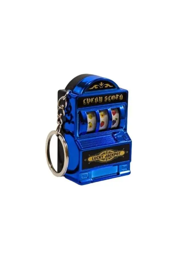 Breloc slot machine, interactiv, maneta functionala, 6 cm x 4 cm, Albastru