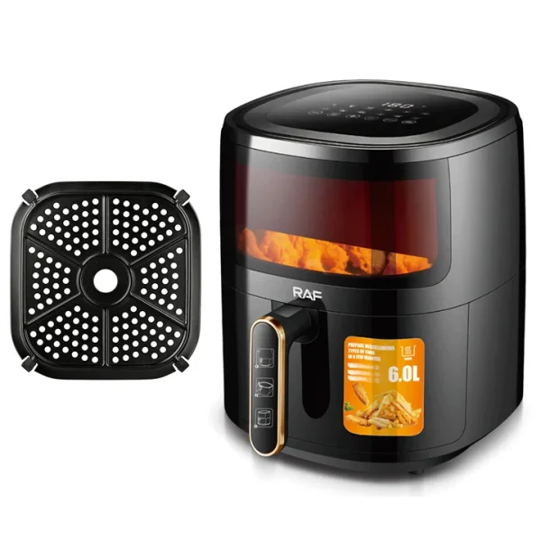 Friteuza Digitala - Air Fryer RAF - 6L, Control Tactil, cu functie AirCrisp si Auto-Oprire, 1500W