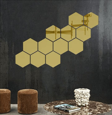 Set 10 oglinzi design hexagon oglinzi decorative auriu