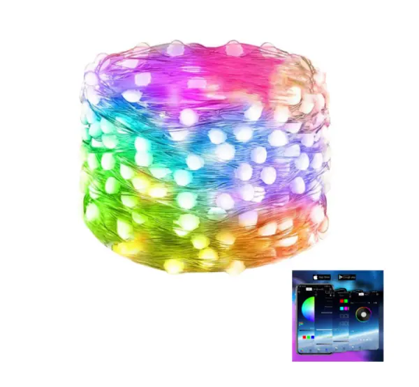 Kit banda LED RGB, 10m, Control APP/Bluetooth/Telecomanda, Sincronizare muzicala, 12V, Multicolor