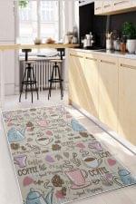 Covor Bucatarie Coffee, Model Cesti Cafea, Gri, 1200 x 180cm