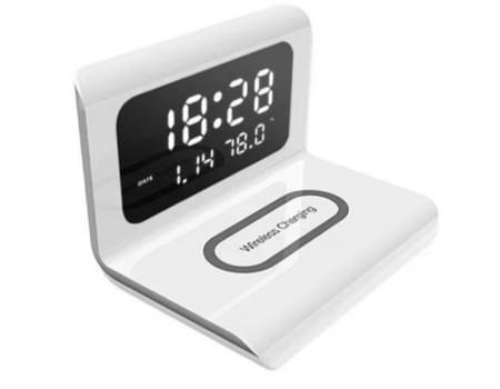 Ceas Digital de Birou cu Incarcare Wireless rapid, Alarma,Compatibil cu IOS si Android