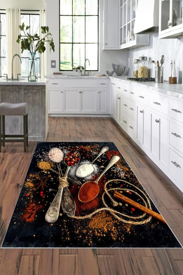 Covor Bucatarie, Model Piper, Negru/Rosu, Antiderapant 80 x 150cm