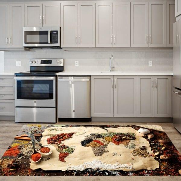 Covor Bucatarie, Design Harta Lumii Condimente 120x180
