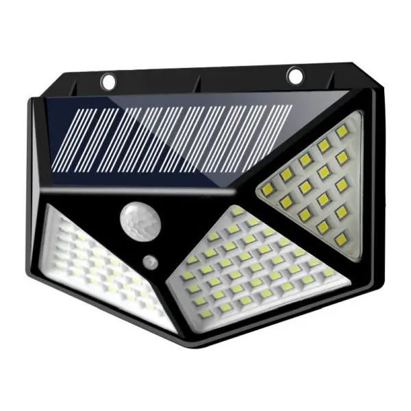 Lampa solara de perete cu 4 fete - senzor de miscare, 100 LED-uri, BK-100