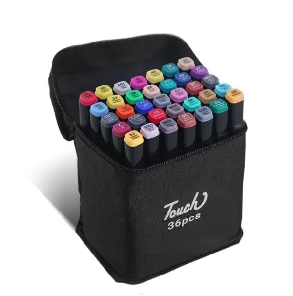 Set 36 markere multicolore cu 2 capete pentru scriere, geanta depozitare inclusa