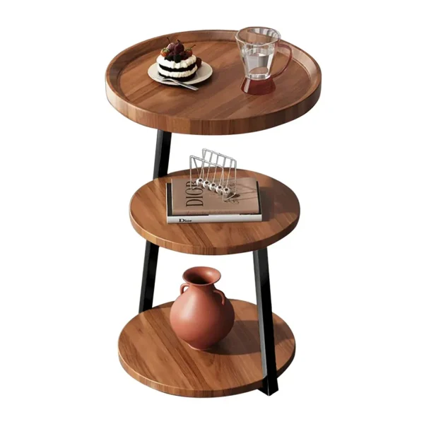 Masuta de cafea pentru living cu 3 polite rotunde, MDF, 62cm, negru/wenge