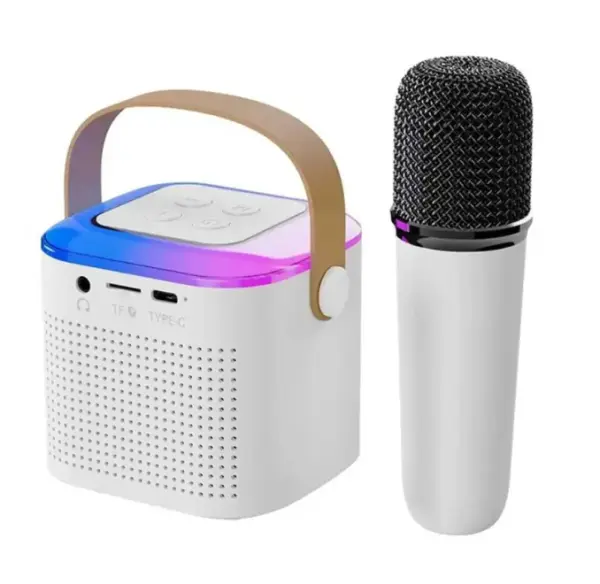 Boxa de karaoke cu microfon wireless, difuzor portabil cu lumina RGB LED