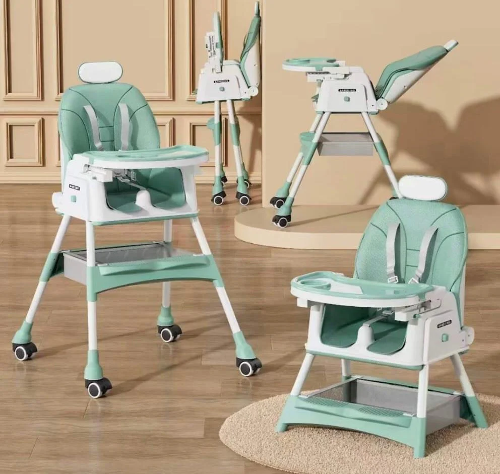 Scaun de masa 2in1 bebe, reglabil si pliabil, piele PU, roti cu frana VERDE (copie)