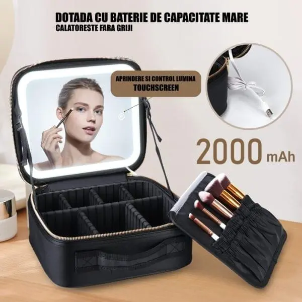 Geanta Cosmetica Pentru Make-up cu Oglinda LED - imagine 2