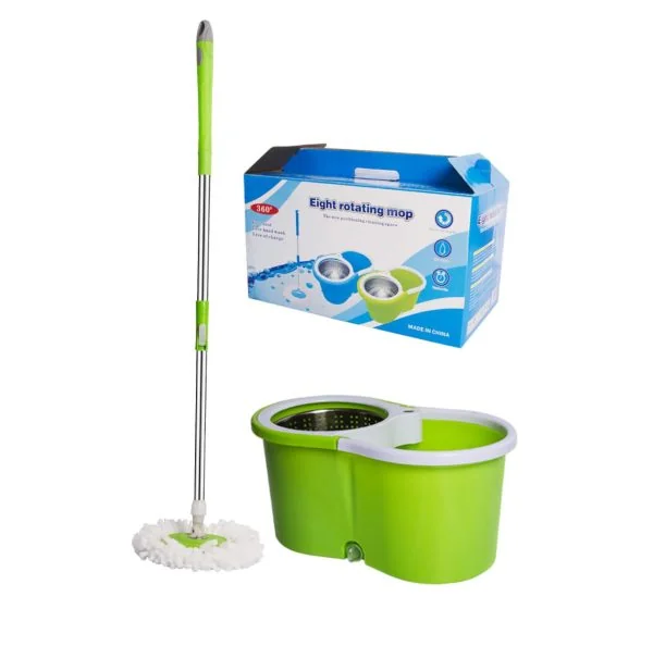 Mop Rotativ cuva Inox cu mâner telescopic + Set 3 Lavete din Fibra Abraziva Pentru Vase - imagine 2