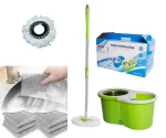 Mop Rotativ cuva Inox cu mâner telescopic + Set 3 Lavete din Fibra Abraziva Pentru Vase