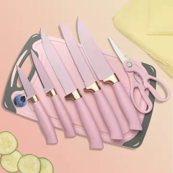 Set 19 ustensile pentru bucatarie din silicon, cu maner de lemn, suport si tocator Roz - imagine 2