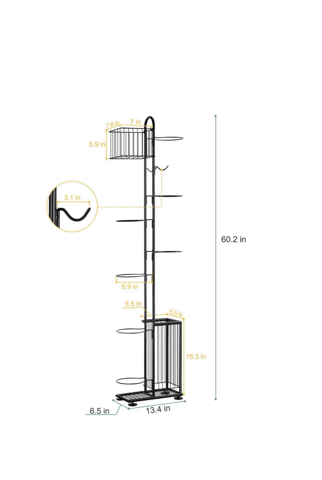 Raft de depozitare multifuncțional pentru echipamente sportive cu 7 rafturi, carlige si cos - imagine 3