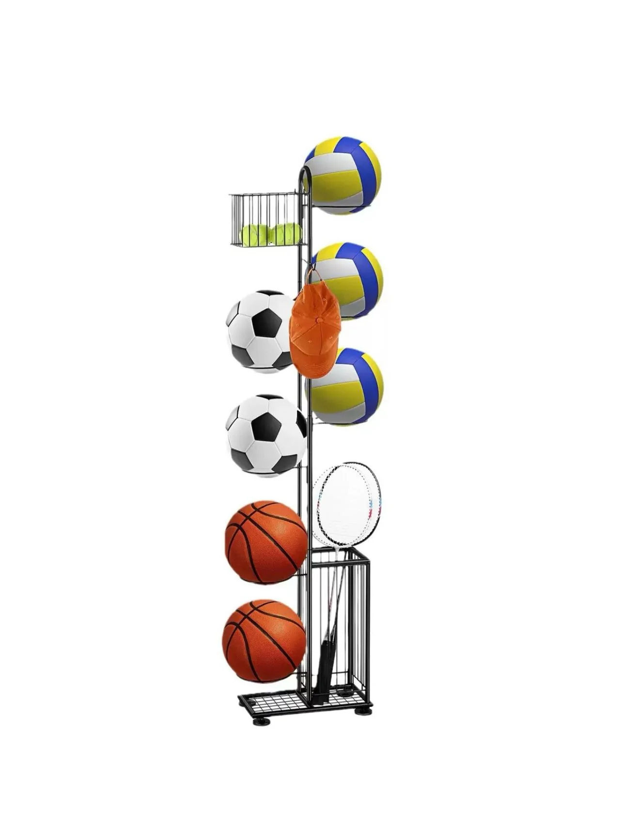 Raft de depozitare multifuncțional pentru echipamente sportive cu 7 rafturi, carlige si cos - imagine 4