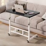 Masa laptop reglabila cu blat din lemn, mini birou cu roti, ajustabila, 80x40 cm