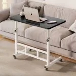 Masa laptop reglabila cu blat din lemn, mini birou cu roti, ajustabila, 80x40 cm