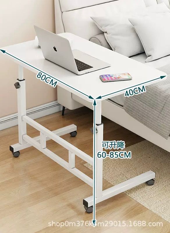 Masa laptop reglabila cu blat din lemn, mini birou cu roti, ajustabila, 80x40 cm - imagine 4